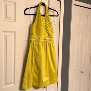 Calvin Klein yellow pleated halter dress